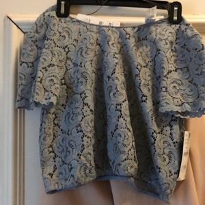 Zara light blue lace crop shirt in small